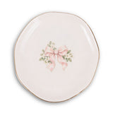 Blush Bridal Bow Ceramic Ring Dish, Gold Rim Trinket Tray, Jewelry Holder Gift, Round Wavy Round Heart — Front view — Photo 2