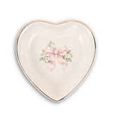 Blush Bridal Bow Ceramic Ring Dish, Gold Rim Trinket Tray, Jewelry Holder Gift, Round Wavy Round Heart — Front view — Photo 3
