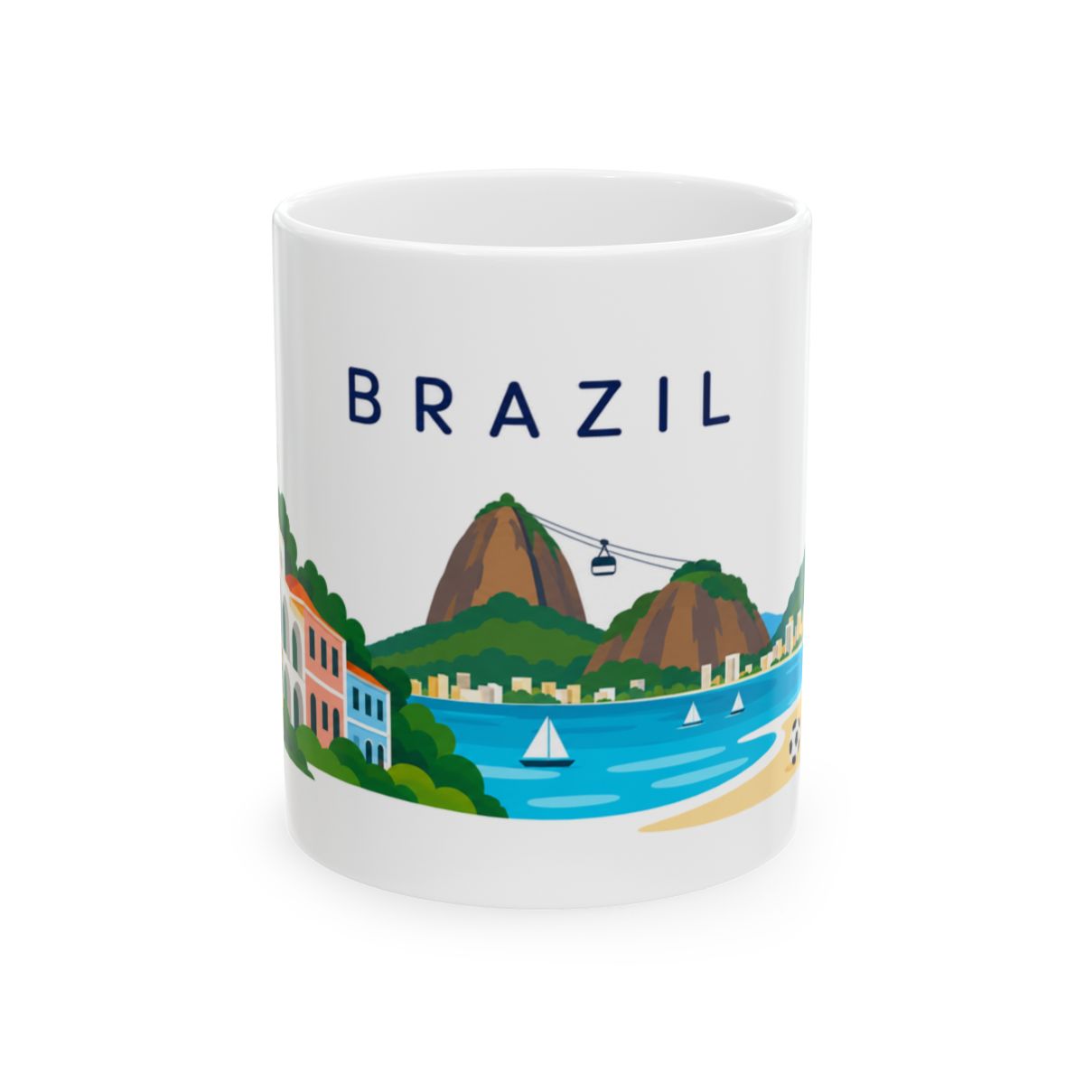 Brazil Travel Souvenir Mug — Rio Coast & Sugarloaf — Soccer Fan Gift — White Ceramic 11oz 15oz — Front view — Photo 1