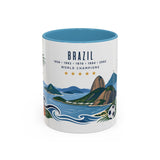 Brazil World Champions Mug — Five Time Soccer Champion Gift — Brazilian Football Fan Cup — 1958–2002 — 11oz 15oz Accent Mug — Front view — Photo 9