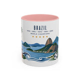Brazil World Champions Mug — Five Time Soccer Champion Gift — Brazilian Football Fan Cup — 1958–2002 — 11oz 15oz Accent Mug — Front view — Photo 3