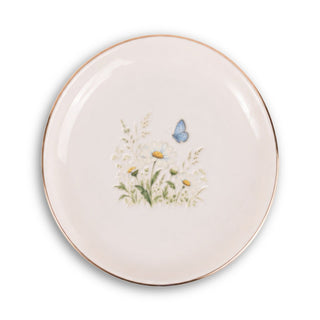 Butterfly Meadow Ceramic Ring Dish, Gold Rim Trinket Tray, Jewelry Holder Gift, Round Wavy Round Heart — Front view — Photo 1