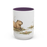 Capybara Accent Mug | Watercolor Nature Coffee Cup | 11oz 15oz Waterside Animal Gift — 15oz / Purple — front