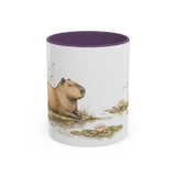 Capybara Accent Mug | Watercolor Nature Coffee Cup | 11oz 15oz Waterside Animal Gift — 11oz / Purple — front