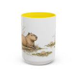 Capybara Accent Mug | Watercolor Nature Coffee Cup | 11oz 15oz Waterside Animal Gift — 15oz / Yellow — front
