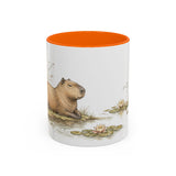 Capybara Accent Mug | Watercolor Nature Coffee Cup | 11oz 15oz Waterside Animal Gift — 11oz / Orange — front