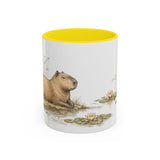 Capybara Accent Mug | Watercolor Nature Coffee Cup | 11oz 15oz Waterside Animal Gift — 11oz / Yellow — front