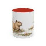 Capybara Accent Mug | Watercolor Nature Coffee Cup | 11oz 15oz Waterside Animal Gift — 11oz / Red — front