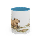 Capybara Accent Mug | Watercolor Nature Coffee Cup | 11oz 15oz Waterside Animal Gift — 11oz / Light Blue — front