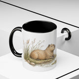 Capybara Accent Mug | Watercolor Nature Coffee Cup | 11oz 15oz Waterside Animal Gift — 11oz / Black — context-2