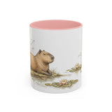 Capybara Accent Mug | Watercolor Nature Coffee Cup | 11oz 15oz Waterside Animal Gift — 11oz / Pink — front