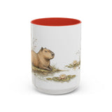Capybara Accent Mug | Watercolor Nature Coffee Cup | 11oz 15oz Waterside Animal Gift — 15oz / Red — front