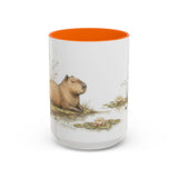 Capybara Accent Mug | Watercolor Nature Coffee Cup | 11oz 15oz Waterside Animal Gift — 15oz / Orange — front
