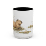 Capybara Accent Mug | Watercolor Nature Coffee Cup | 11oz 15oz Waterside Animal Gift — 15oz / Black — front