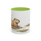 Capybara Accent Mug | Watercolor Nature Coffee Cup | 11oz 15oz Waterside Animal Gift — 11oz / Light Green — front