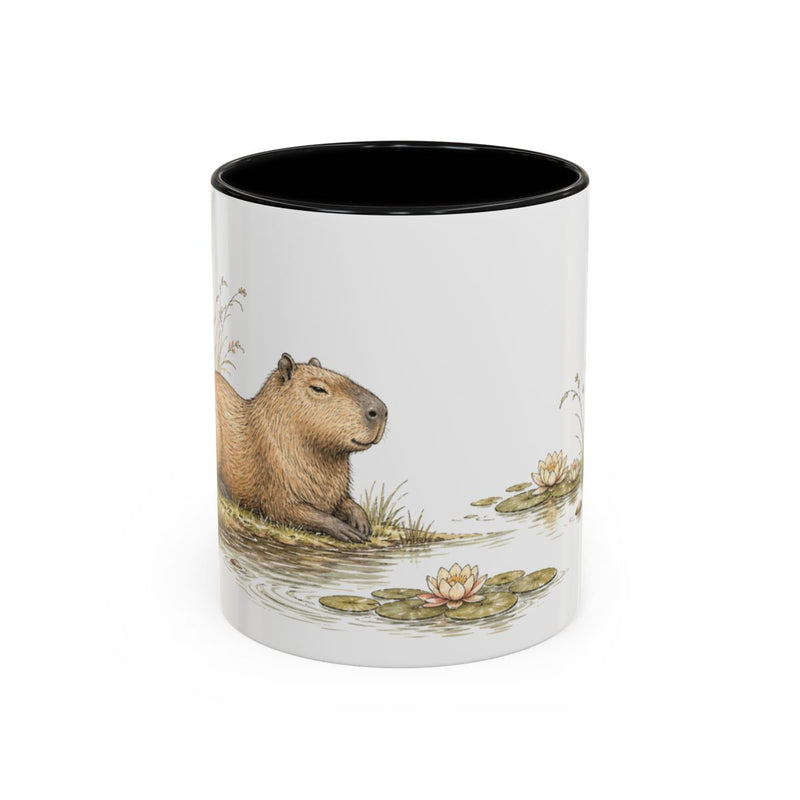 Capybara Accent Mug | Watercolor Nature Coffee Cup | 11oz 15oz Waterside Animal Gift — 11oz / Black — front
