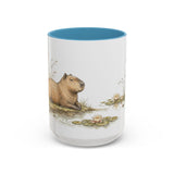 Capybara Accent Mug | Watercolor Nature Coffee Cup | 11oz 15oz Waterside Animal Gift — 15oz / Light Blue — front