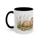 Capybara Accent Mug | Watercolor Nature Coffee Cup | 11oz 15oz Waterside Animal Gift — 11oz / Black — left