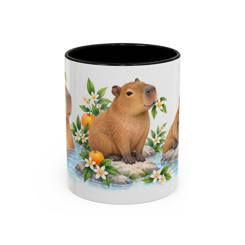 Capybara Mug, Citrus Spa, Cute Watercolor Animal Coffee Cup, Capybara Lover Gift, 11oz 15oz Ceramic Accent Mug — 11oz / Black — front