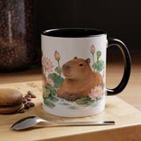 Capybara Mug, Lotus Retreat, Cute Watercolor Animal Coffee Cup, Capybara Lover Gift, 11oz 15oz Ceramic Accent Mug — 11oz / Black — context-1