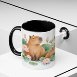 Capybara Mug, Lotus Retreat, Cute Watercolor Animal Coffee Cup, Capybara Lover Gift, 11oz 15oz Ceramic Accent Mug — 11oz / Black — context-2