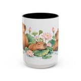 Capybara Mug, Lotus Retreat, Cute Watercolor Animal Coffee Cup, Capybara Lover Gift, 11oz 15oz Ceramic Accent Mug — 15oz / Black — front