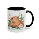 Capybara Mug, Lotus Retreat, Cute Watercolor Animal Coffee Cup, Capybara Lover Gift, 11oz 15oz Ceramic Accent Mug — 11oz / Black — right
