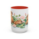 Capybara Mug, Lotus Retreat, Cute Watercolor Animal Coffee Cup, Capybara Lover Gift, 11oz 15oz Ceramic Accent Mug — 15oz / Red — front