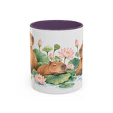 Capybara Mug, Lotus Retreat, Cute Watercolor Animal Coffee Cup, Capybara Lover Gift, 11oz 15oz Ceramic Accent Mug — 11oz / Purple — front