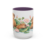 Capybara Mug, Lotus Retreat, Cute Watercolor Animal Coffee Cup, Capybara Lover Gift, 11oz 15oz Ceramic Accent Mug — 15oz / Purple — front