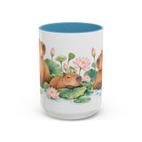 Capybara Mug, Lotus Retreat, Cute Watercolor Animal Coffee Cup, Capybara Lover Gift, 11oz 15oz Ceramic Accent Mug — 15oz / Light Blue — front