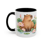 Capybara Mug, Lotus Retreat, Cute Watercolor Animal Coffee Cup, Capybara Lover Gift, 11oz 15oz Ceramic Accent Mug — 11oz / Black — left