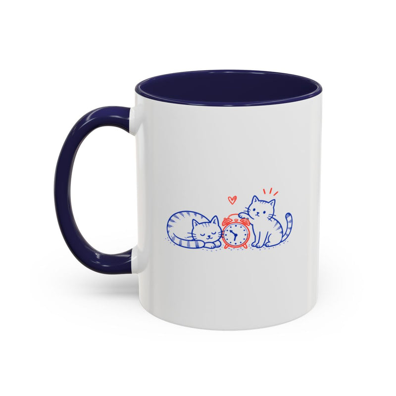 Cat Clock Coffee Mug, Trust Your Timing Quote Cup, Navy Accent Mug, Encouragement Gift for Cat Lover, 11oz — 11oz / Navy — left