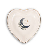 Celestial Moon Ceramic Ring Dish, Gold Rim Trinket Tray, Jewelry Holder Gift, Round Wavy Round Heart — Front view — Photo 3