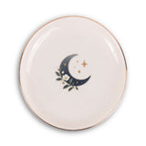 Celestial Moon Ceramic Ring Dish, Gold Rim Trinket Tray, Jewelry Holder Gift, Round Wavy Round Heart — Front view — Photo 1