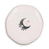 Celestial Moon Ceramic Ring Dish, Gold Rim Trinket Tray, Jewelry Holder Gift, Round Wavy Round Heart — Front view — Photo 2
