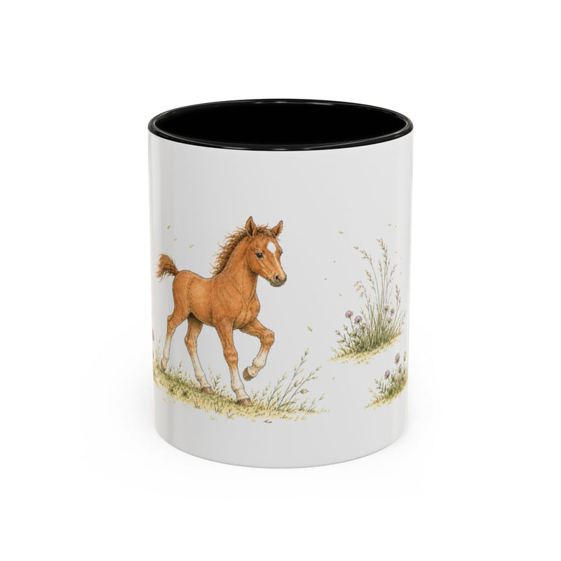 Chestnut Horse Foal Accent Mug | Watercolor Nature Coffee Cup | 11oz 15oz Farm Animal Gift — 11oz / Black — front