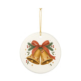 Christmas Bells and Ribbon Ceramic Ornament, Double Sided Round Christmas Decoration, Holiday Keepsake Gift — Product view — Photo 4