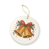 Christmas Bells and Ribbon Ceramic Ornament, Double Sided Round Christmas Decoration, Holiday Keepsake Gift — Product view — Photo 5