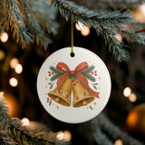 Christmas Bells and Ribbon Ceramic Ornament, Double Sided Round Christmas Decoration, Holiday Keepsake Gift — Lifestyle view — Photo 7