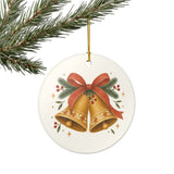 Christmas Bells and Ribbon Ceramic Ornament, Double Sided Round Christmas Decoration, Holiday Keepsake Gift — Product view — Photo 8