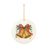 Christmas Bells and Ribbon Ceramic Ornament, Double Sided Round Christmas Decoration, Holiday Keepsake Gift — Product view — Photo 3