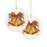 Christmas Bells and Ribbon Ceramic Ornament, Double Sided Round Christmas Decoration, Holiday Keepsake Gift — Product view — Photo 6