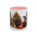 Christmas Black Cat Mug, Stocking Surprise, Cute Animal Lover Gift, Watercolor Ceramic Coffee Cup, 11oz 15oz — 11oz / Pink — front