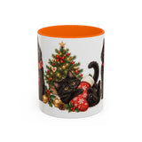 Christmas Black Cat Mug, Stocking Surprise, Cute Animal Lover Gift, Watercolor Ceramic Coffee Cup, 11oz 15oz — 11oz / Orange — front