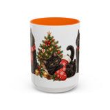 Christmas Black Cat Mug, Stocking Surprise, Cute Animal Lover Gift, Watercolor Ceramic Coffee Cup, 11oz 15oz — 15oz / Orange — front