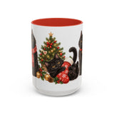 Christmas Black Cat Mug, Stocking Surprise, Cute Animal Lover Gift, Watercolor Ceramic Coffee Cup, 11oz 15oz — 15oz / Red — front