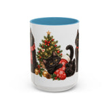 Christmas Black Cat Mug, Stocking Surprise, Cute Animal Lover Gift, Watercolor Ceramic Coffee Cup, 11oz 15oz — 15oz / Light Blue — front