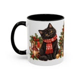 Christmas Black Cat Mug, Stocking Surprise, Cute Animal Lover Gift, Watercolor Ceramic Coffee Cup, 11oz 15oz — 11oz / Black — left