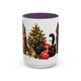 Christmas Black Cat Mug, Stocking Surprise, Cute Animal Lover Gift, Watercolor Ceramic Coffee Cup, 11oz 15oz — 15oz / Purple — front